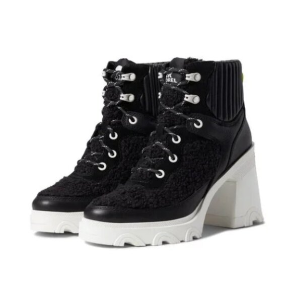 Sorel Women's Brex Heel Cozy Lace Booties Boots 9 Black Sea Salt GIFT NEW - Picture 3 of 9